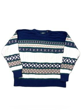 VTG 90s Hunt Club 3D knit textured coogi style chunky sweater multicolor XL mens
